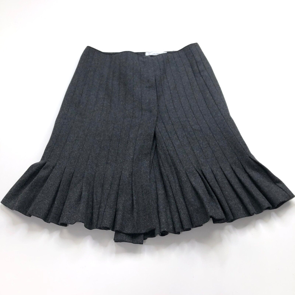 Charles Nolan New York 8 (Fits 28 In) Button Pleated Knee Skirt Gray MINT HRJ